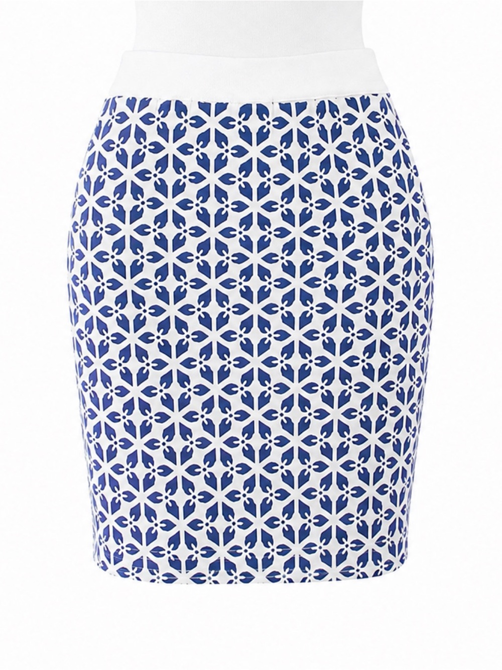 Size XL Brixon Ivy Women’s Blue White Printed Pencil Skirt Stretch Fitted Work